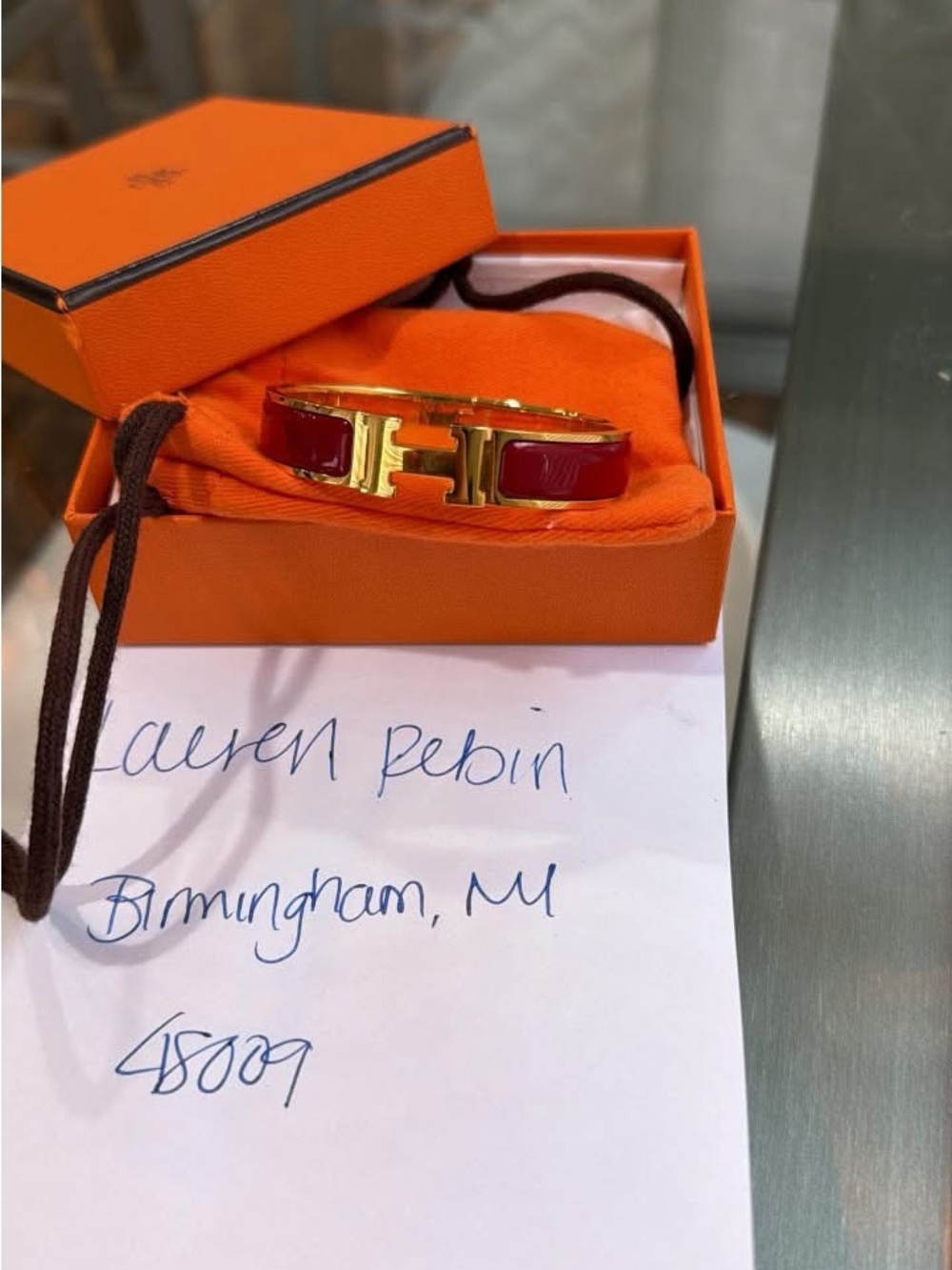 Hermes clic clac yellow gold PM burgundy